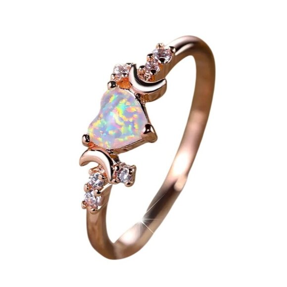 Ethiopian Heart White Fire Opal Engagement Ring October Birthstone 14K Gold - Picture 2 of 4